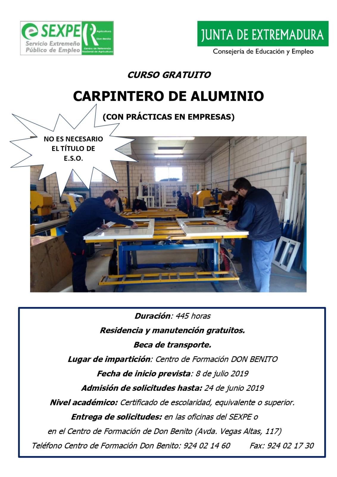 Curso de “Carpintero de aluminio” – Ayuntamiento de