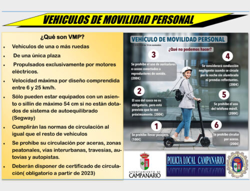 La Policía Local de Campanario informa sobre la nueva normativa de los Vehículos de Movilidad Personal