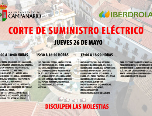 Corte de suministro eléctrico en varias calles de Campanario el día 26 de mayo