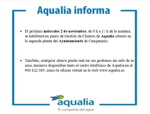La oficina itinerante de Aqualia estará en Campanario el próximo miércoles 2 de Noviembre